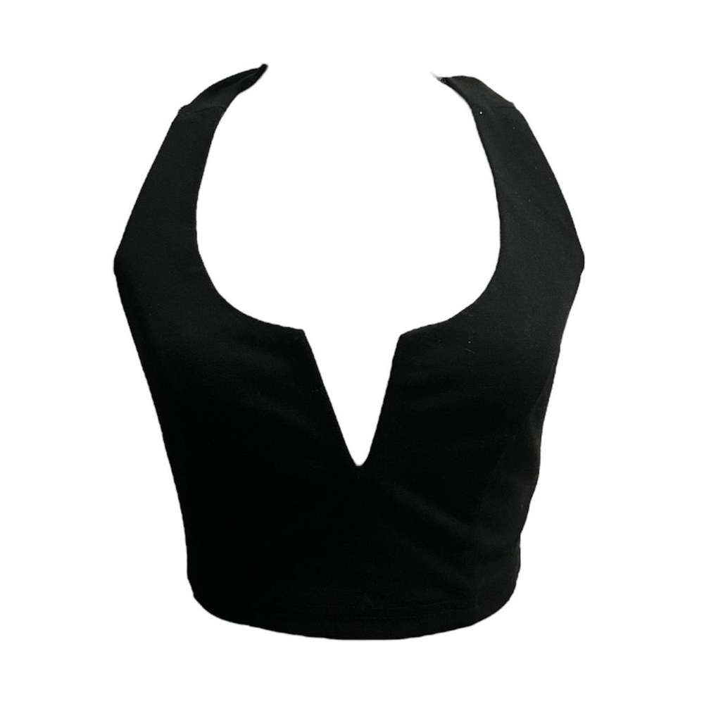 Black V-Neck Women's Halter Top